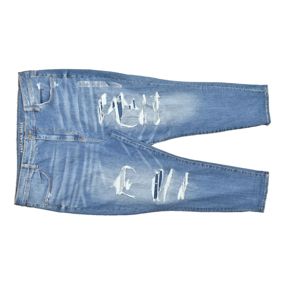American Eagle Plus Size 22 Super Hi-Rise Jegging Crop W/ Tears Blue Cotton - Picture 1 of 8